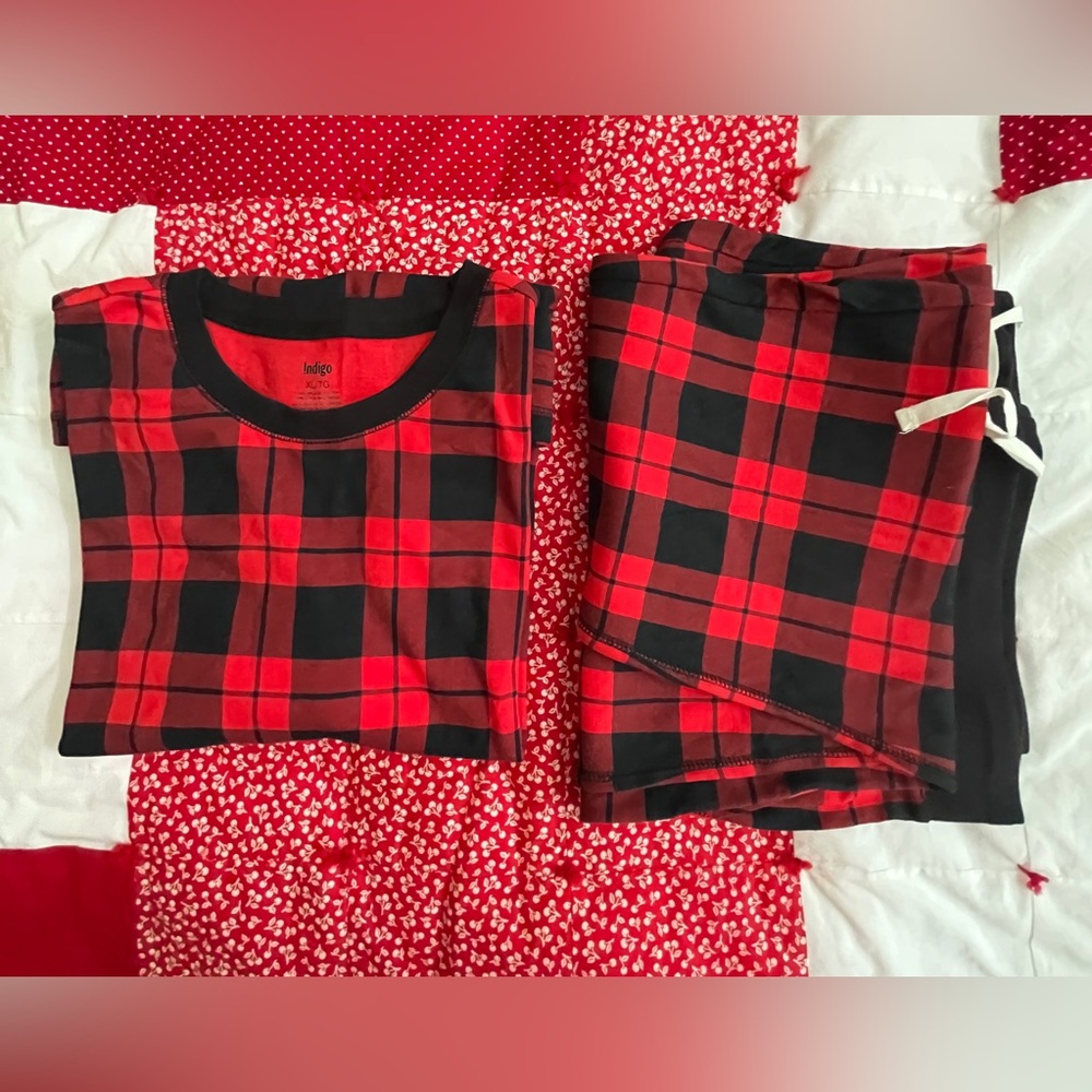 ORGANIC COTTON Red and Black Plaid Pajama Set - INDIGO -Ladies XL